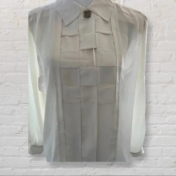 Vintage 80s Josephine Woman Silky Cream Blouson Button Top Size 6 - Picture 6 of 6